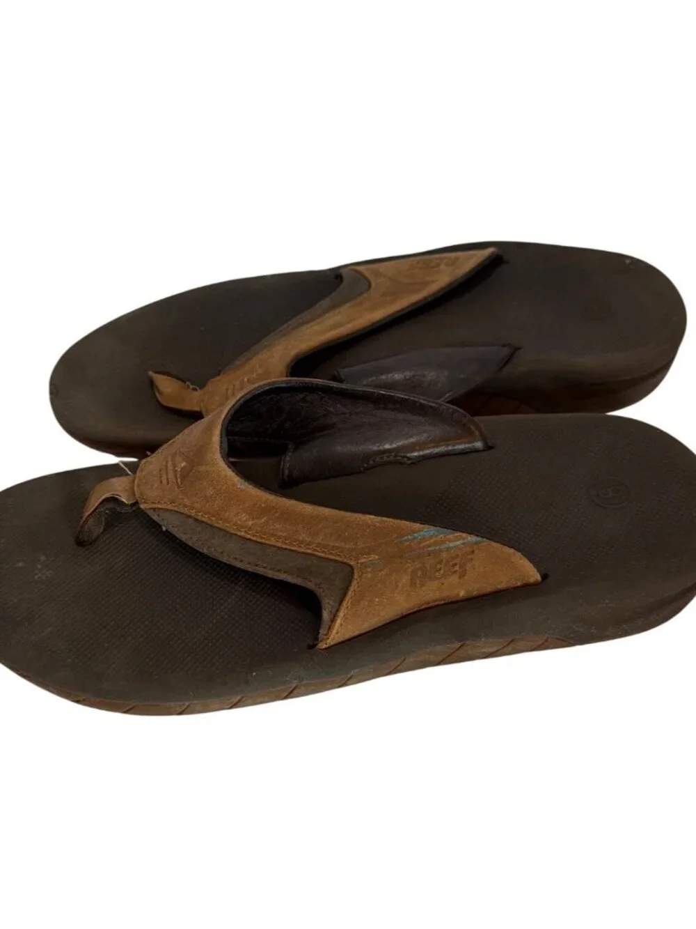 Reef Mens Brown & Black Leather Flip Flops Size 8 Comfortable Casual‎ Sandals